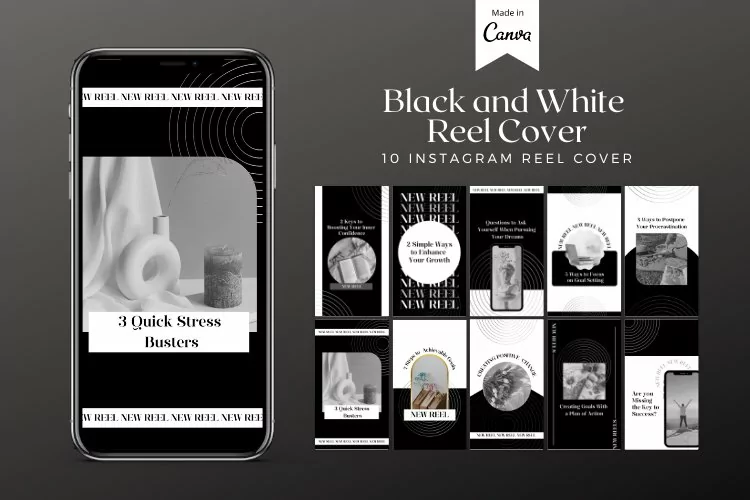 Black and White Reel Cover Canva Template
