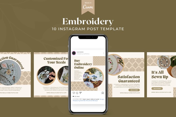 Embroidery Product Post Instagram Canva Template example image 1