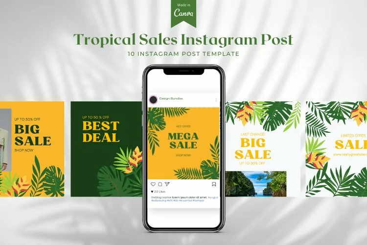 Tropical Sales Social Media Instagram Posts Canva Template