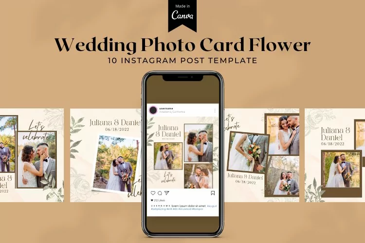 Wedding Photo Card Flower Instagram Post Canva Template