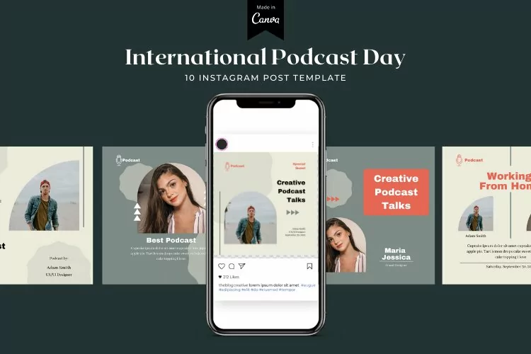 International Podcast Day Instagram Post Canva Template