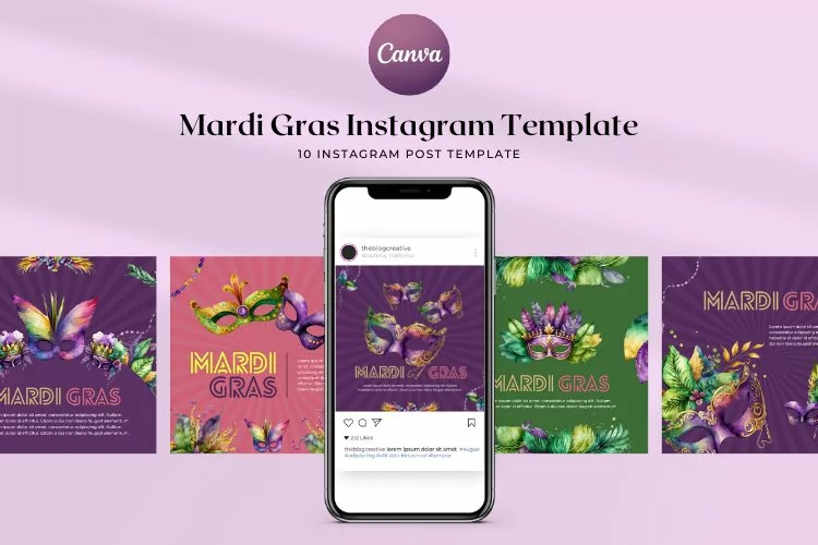 Mardi Gras Instagram Canva Template