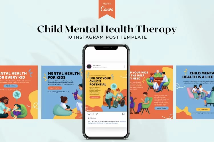 Child Mental Health Therapy Instagram Post Canva Template