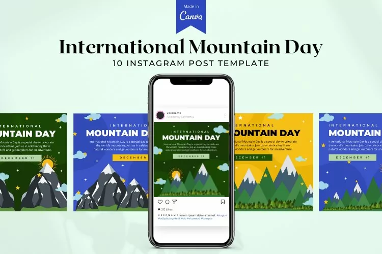 International Mountain Day Instagram Post Canva Template