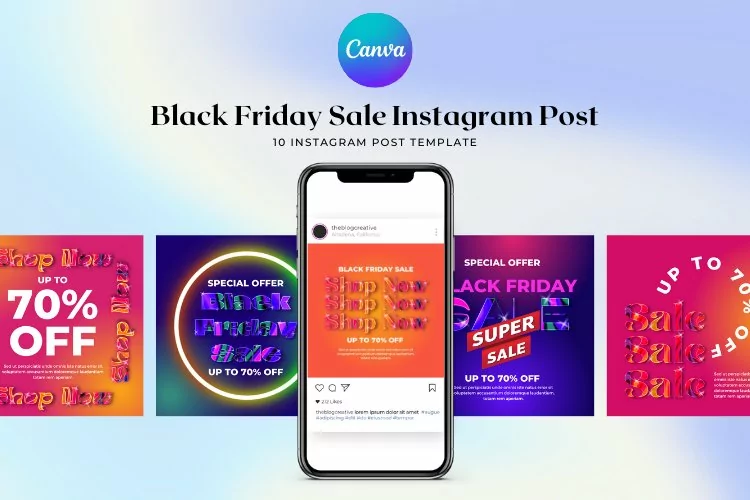 Black Friday Sale Holographic Instagram Post Canva Template
