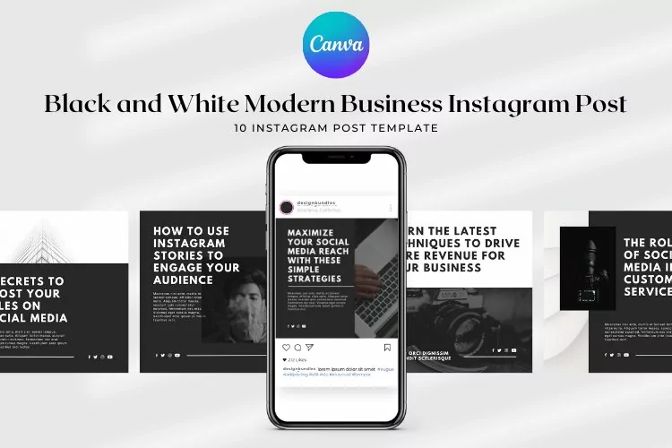 Black and White modern Business Instagram Post Canva