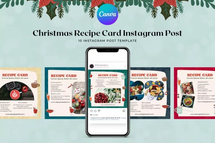 Christmas Recipe Card Instagram Post Canva Template