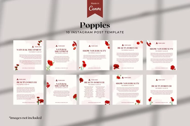 Poppies themed Instagram Post, Canva Templates