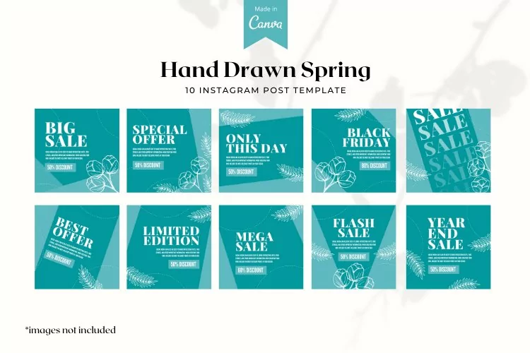 Hand drawn spring sale instagram posts, Canva Templates