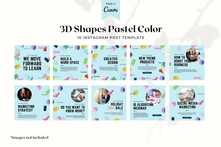 3D Shapes Pastel Color Instagram Carousel, Canva Templates