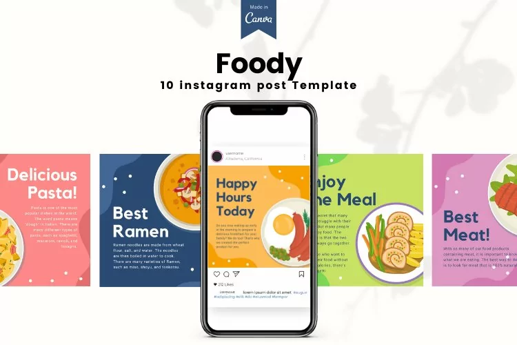 Flat Food Vector Instagram Canva Templates