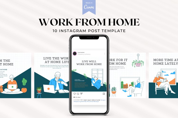 Work From Home Instagram Post Template, Canva Templates