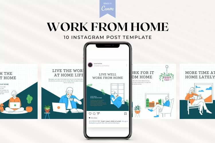 Work From Home Instagram Post Template, Canva Templates