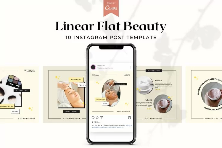 Linear Flat Beauty Instagram Post Template, Canva Templates