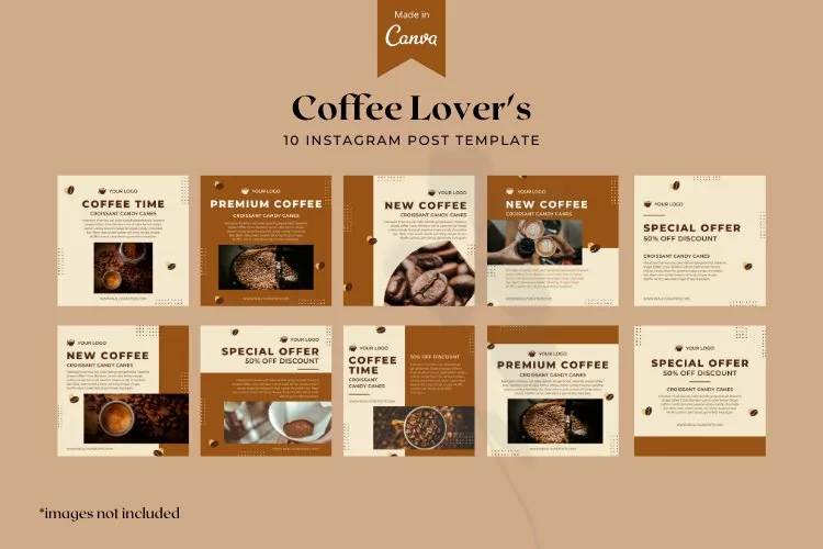 Coffee Lover's Instagram Post, Canva Templates