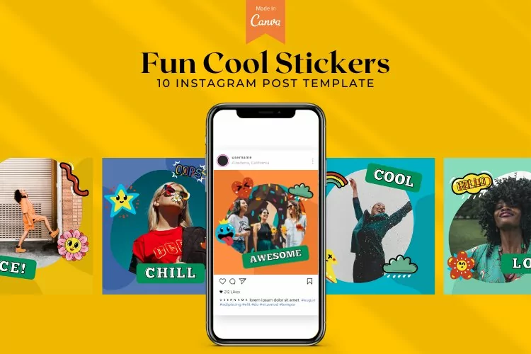 Trendy cartoon instagram posts, Canva Templates
