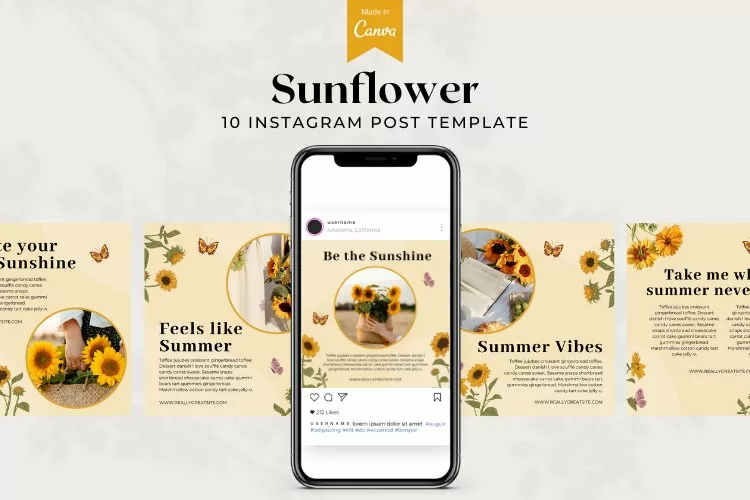 Sunflower Instagram Post Template, Canva Templates