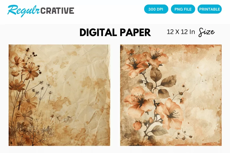 Vintage Watercolor Brown Flower Digital Paper