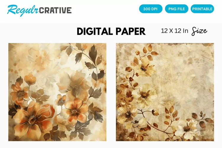 Vintage Watercolor Brown Flower Digital Paper