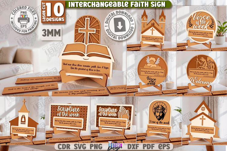 Christian Interchangeable Signs with Stand Laser Cut Bundle