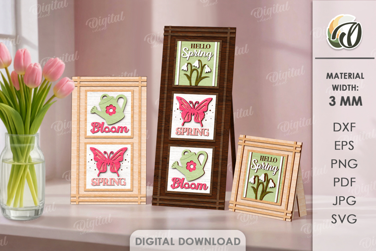 Interchangeable Sign Laser cut. Stand Decor. Spring SVG