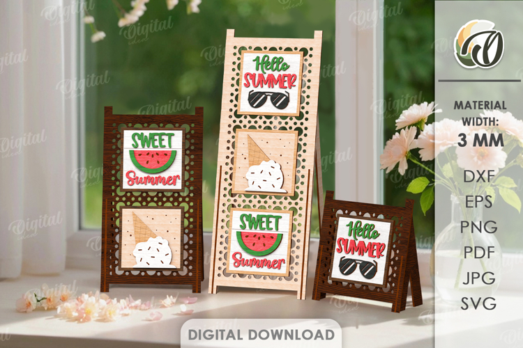 Interchangeable Sign Laser cut. Stand Decor. Summer SVG