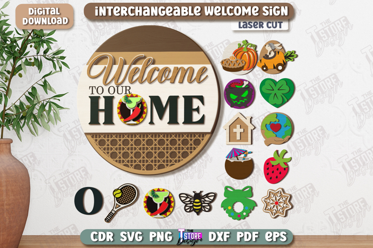 Interchangeable Welcome Sign Laser Cut | 3D Wall Round Sign