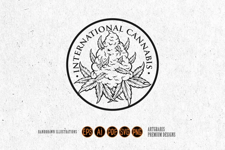 International cannabis vintage logo badge monochrome