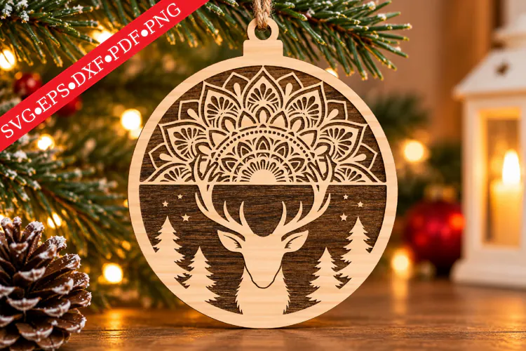 Intricate Deer Mandala Christmas Ornament SVG