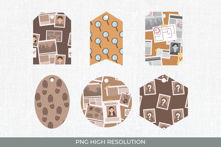 Investigation Stuff Patterned Shaped Tags