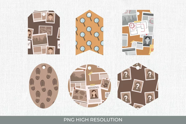 Investigation Stuff Patterned Shaped Tags