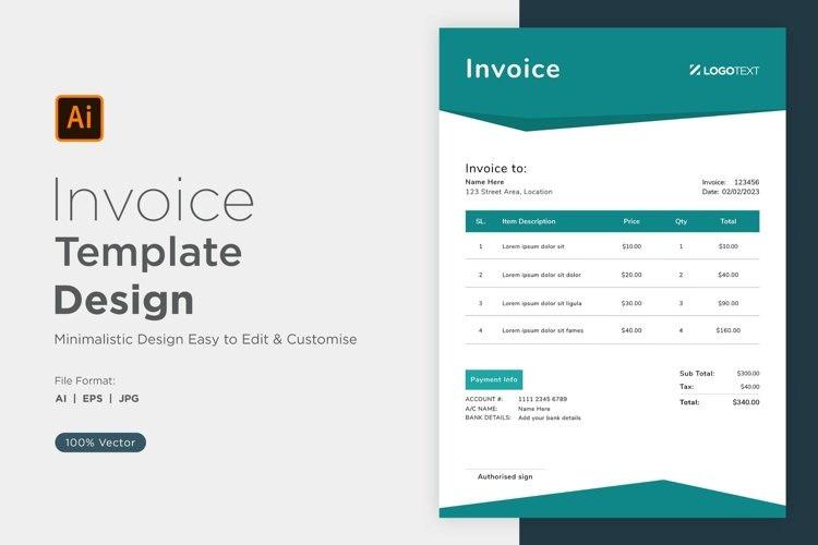 Corporate Invoice Template layout Design with modern look example image 1