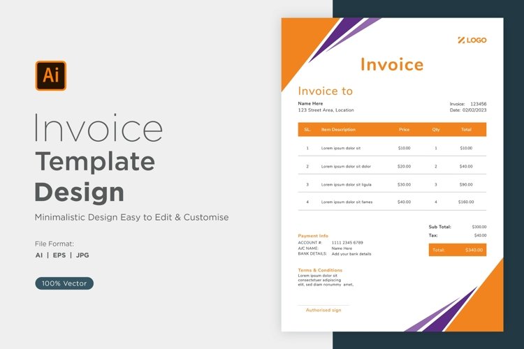 Corporate Invoice Template layout Design with modern look example image 1