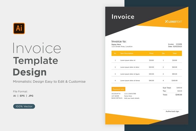Corporate Invoice Template layout Design with modern look example image 1