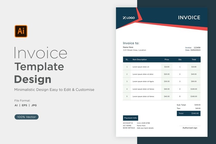 Corporate Invoice Template layout Design with modern look example image 1