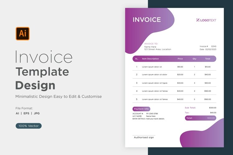 Corporate Invoice Template layout Design with modern look example image 1