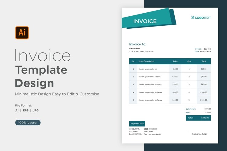 Corporate Invoice Template layout Design with modern look example image 1