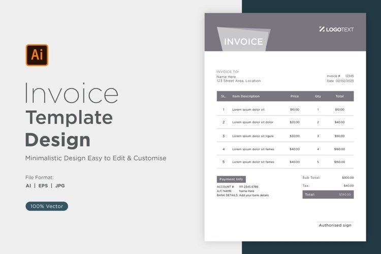 Corporate Invoice Template layout Design with modern look example image 1