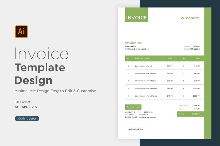 Corporate Invoice Template layout Design with modern look example image 1