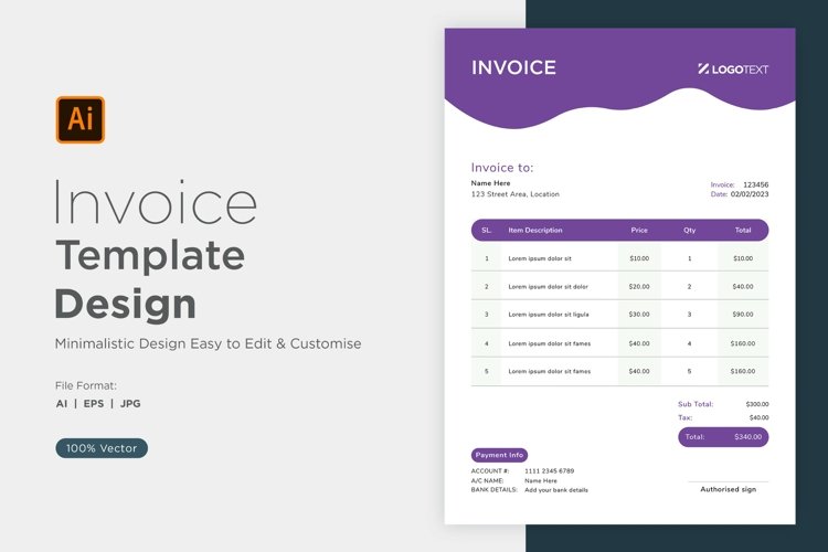 Corporate Invoice Template layout Design with modern look example image 1