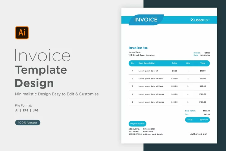 Corporate Invoice Template layout Design with modern look