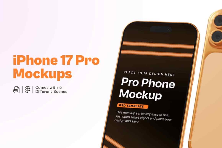 iPhone 17 Pro Mockup Set 5 Realistic Scenes PSD & Figma