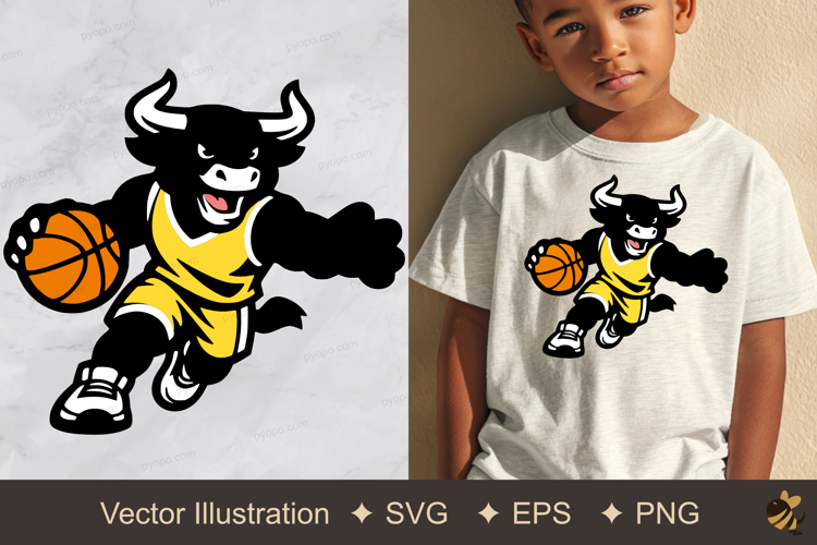 Bull Playing Basketball Vector Illustration example image 1