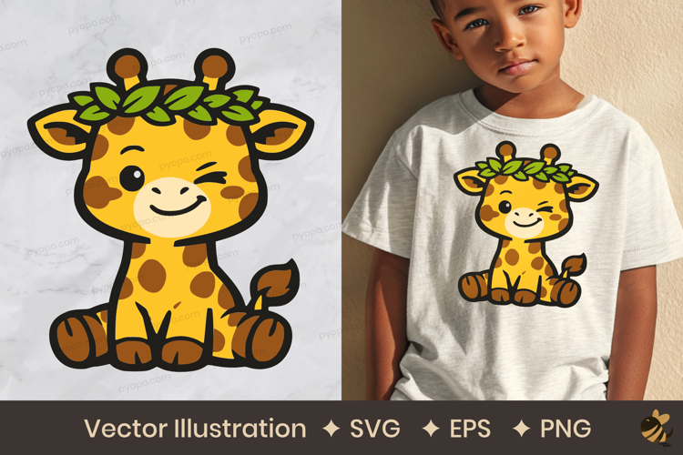 Smirk Cute Giraffe With Leaves Crown Vector Illustration