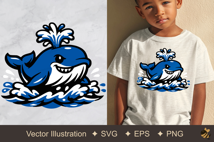 Whale Spouting Water Vector Illustration