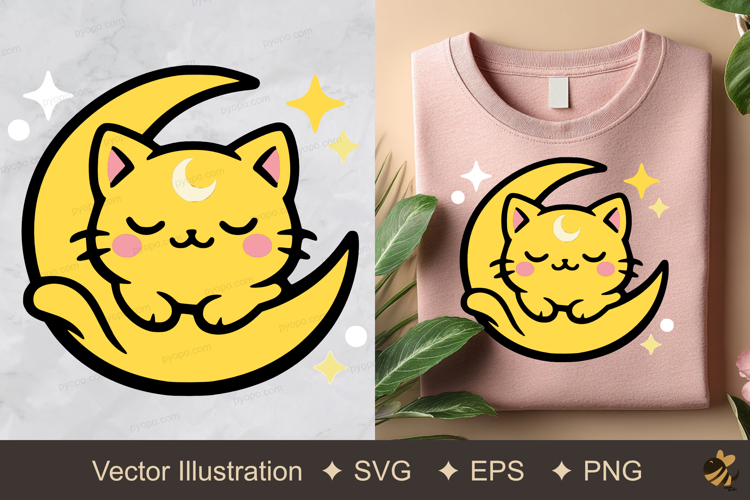Magical Moon Cat Vector Illustration example image 1