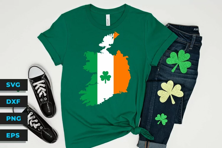 Republic of Ireland with Irish Flag Stripes and Shamrock SVG