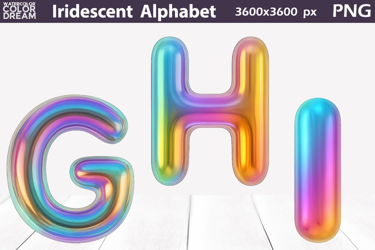 Iridescent Balloon Letters PNG | G H I 3D Clipart