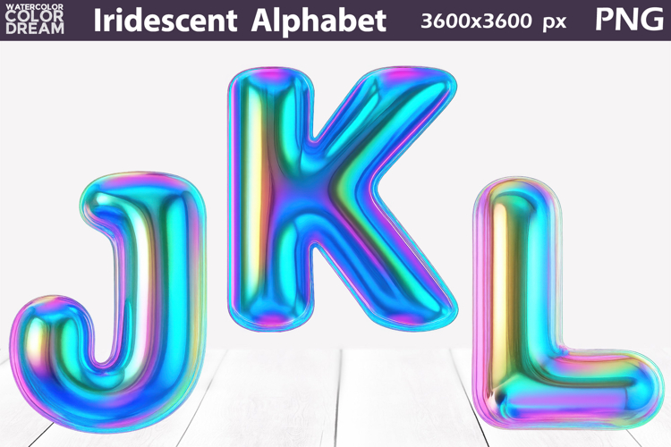 Iridescent Balloon Letters PNG | J K L 3D Clipart