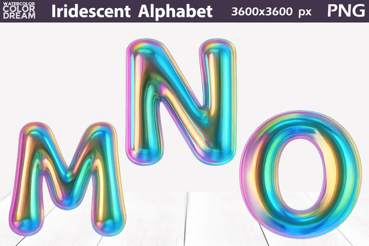 Iridescent Balloon Letters PNG | M N O 3D Clipart